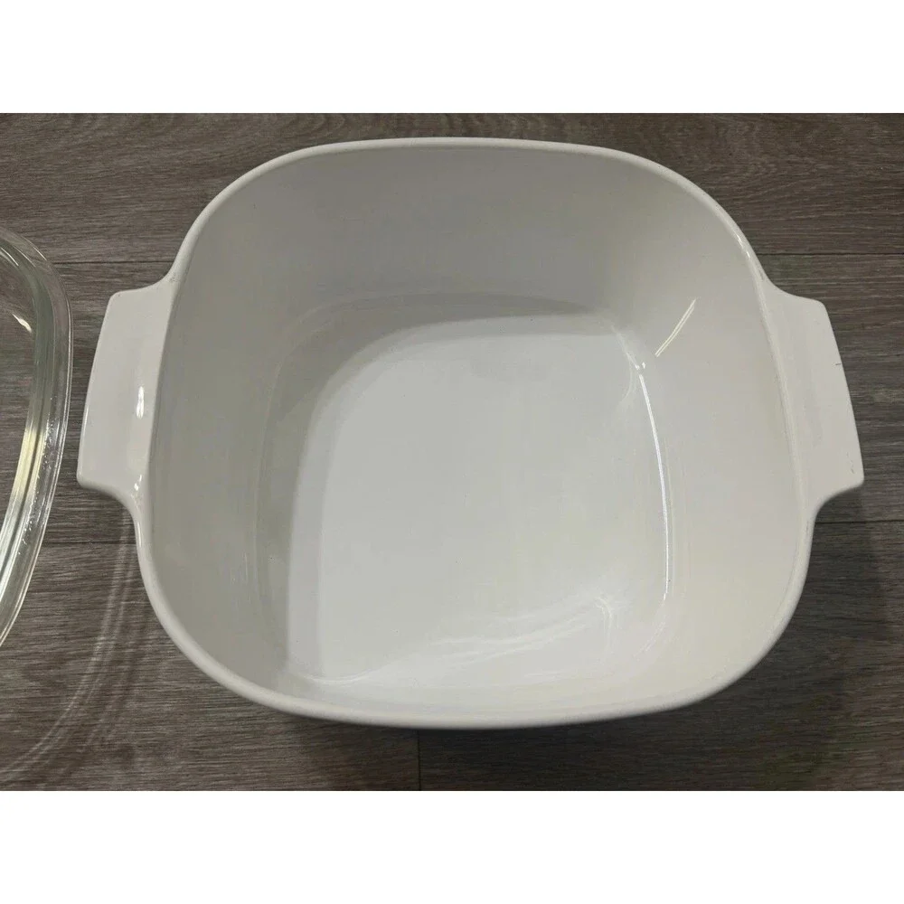 VTG All White Corning  A-5-B 5 Qt, Casserole Dish W/ Pyrex Lid 10” A-12-C